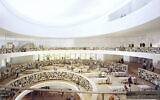 A view of the reading rooms of the new National Library of Israel, designed by Herzog & de Meuron, Basel (courtesy of Herzog & de Meuron, 2022)