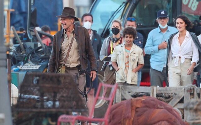 Harrison Ford and Phoebe Waller-Bridge are seen on the set of "Indiana Jones 5" in Sicily on October 18, 2021 in Castellammare del Golfo, Italy. (Robino Salvatore/GC Images via Getty Images via JTA) Harrison Ford and Phoebe Waller-Bridge are seen on the set of "Indiana Jones 5" in Sicily on October 18, 2021 in Castellammare del Golfo, Italy. (Robino Salvatore/GC Images via Getty Images via JTA)