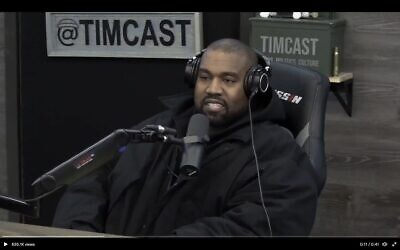 Screen capture from video of Kanye West during his appearance on the Timcast podcast, November 28, 2022. (Twitter. Used in accordance with Clause 27a of the Copyright Law)