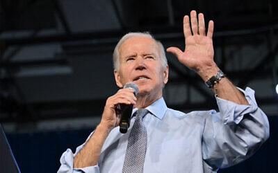 US President Joe Biden speaks during a rally for gubernatorial candidate Wes Moore and the Democratic Party on the eve of the US midterm elections, at Bowie State University in Bowie, Maryland, on November 7, 2022.
(Mandel Ngan/AFP)