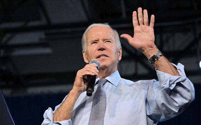 US President Joe Biden speaks during a rally for gubernatorial candidate Wes Moore and the Democratic Party on the eve of the US midterm elections, at Bowie State University in Bowie, Maryland, on November 7, 2022.
(Mandel Ngan/AFP) US President Joe Biden speaks during a rally for gubernatorial candidate Wes Moore and the Democratic Party on the eve of the US midterm elections, at Bowie State University in Bowie, Maryland, on November 7, 2022.
(Mandel Ngan/AFP)
