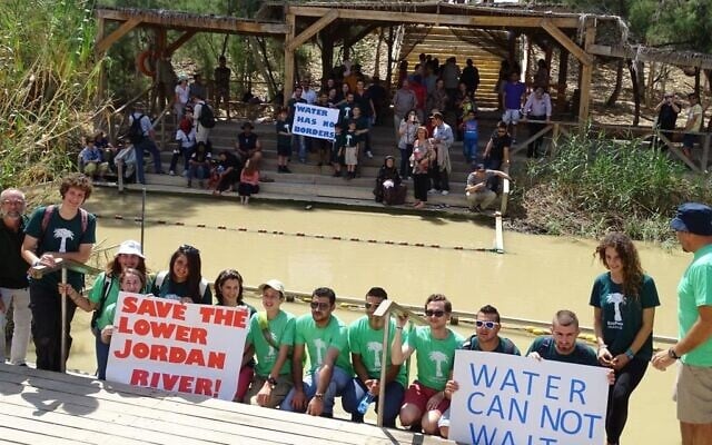 Israeli, Palestinian and Jordanian youth call for Jordan River rehabilitation, as part of joint activities organized by the not-for-profit EcoPeace organization. (Courtesy, EcoPeace) Israeli, Palestinian and Jordanian youth call for Jordan River rehabilitation, as part of joint activities organized by the not-for-profit EcoPeace organization. (Courtesy, EcoPeace)