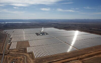 FILE - An aerial view of a solar power plant in Ouarzazate, central Morocco on February 4, 2016.  Renewable energy's potential across the African continent remains largely untapped, according to a new report in April 2022 by the United Nation's Intergovernmental Panel on Climate Change. (AP Photo/Abdeljalil Bounhar, File)