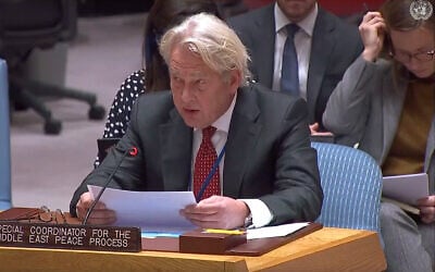 UN Mideast envoy Tor Wennesland addresses the UN Security Council in New York on November 28, 2022. (Screenshot/ UN, used in accordance with Clause 27a of the Copyright Law)