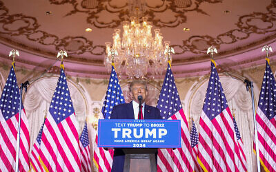 Former US resident Donald Trump announces he is running for president for the third time as he speaks at Mar-a-Lago in Palm Beach, Florida, November 15, 2022. (AP Photo/Andrew Harnik)