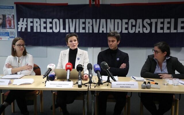 Lawyers and family of Belgian aid worker Olivier Vandecasteele, imprisoned in Iran, hold a press conference in Brussels on December 9, 2022 (NICOLAS MAETERLINCK / BELGA / AFP) Lawyers and family of Belgian aid worker Olivier Vandecasteele, imprisoned in Iran, hold a press conference in Brussels on December 9, 2022 (NICOLAS MAETERLINCK / BELGA / AFP)