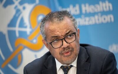 WHO Director-General Tedros Adhanom Ghebreyesus gives a press conference at the World Health Organization's headquarters in Geneva, on December 14, 2022. (Fabrice COFFRINI / AFP)