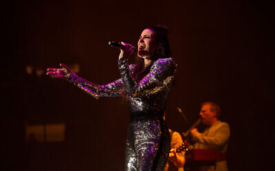 Idina Menzel performs in a scene from 'Idina Menzel: Which Way to the Stage.' (Eric Maldin/Walkman Productions Inc. via JTA)