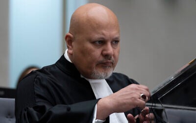 Then-Public Prosecutor Karim Khan prepares for the trial of Mahamat Said Abdel Kani at the International Criminal Court in The Hague, Netherlands, September 26, 2022. (AP Photo/Peter Dejong, Pool)