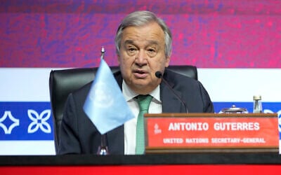 United Nations Secretary General Antonio Guterres speaks ahead of the G20 Summit in Bali, Indonesia on November 14, 2022. (Achmad Ibrahim/AP)