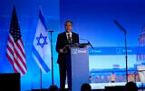 US Secretary of State Antony Blinken speaks at the J Street National Conference at the Omni Shoreham Hotel in Washington, December 4, 2022. (AP Photo/ Carolyn Kaster)