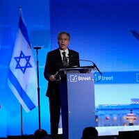 US Secretary of State Antony Blinken speaks at the J Street National Conference at the Omni Shoreham Hotel in Washington, December 4, 2022. (AP Photo/ Carolyn Kaster)