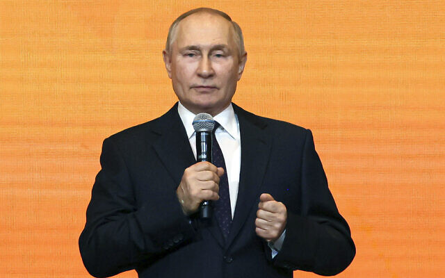 Russian President Vladimir Putin at the Manezh Central Exhibition Hall in Moscow, Russia, December 5, 2022. (Vitaliy Belousov, Sputnik, Kremlin Pool Photo via AP) Russian President Vladimir Putin at the Manezh Central Exhibition Hall in Moscow, Russia, December 5, 2022. (Vitaliy Belousov, Sputnik, Kremlin Pool Photo via AP)