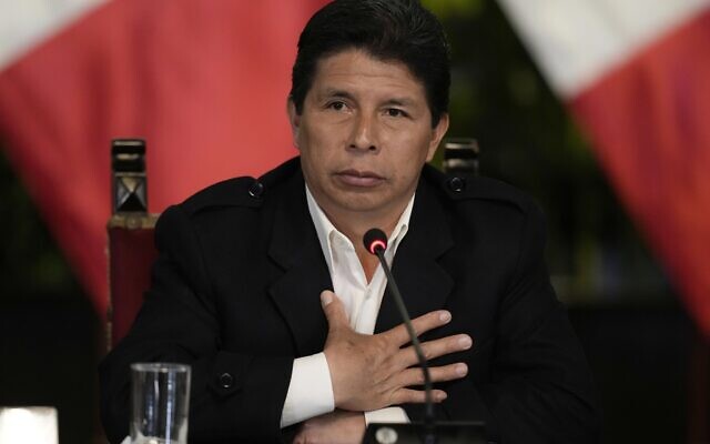 Peruvian President Pedro Castillo gives a press conference at the presidential palace in Lima, Peru, Oct. 11, 2022. (AP Photo/Martin Mejia) Peruvian President Pedro Castillo gives a press conference at the presidential palace in Lima, Peru, Oct. 11, 2022. (AP Photo/Martin Mejia)