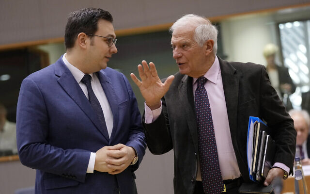 European Union foreign policy chief Josep Borrell, right, speaks with Czech Republic's Foreign Minister Jan Lipavsky at a meeting of EU foreign ministers at the European Council building in Brussels, December 12, 2022. (AP Photo/Virginia Mayo) European Union foreign policy chief Josep Borrell, right, speaks with Czech Republic's Foreign Minister Jan Lipavsky at a meeting of EU foreign ministers at the European Council building in Brussels, December 12, 2022. (AP Photo/Virginia Mayo)