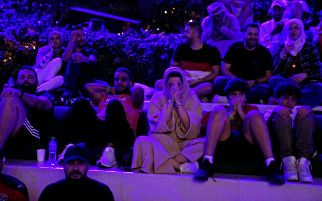 Moroccan fans react after their team missed a chance during a World Cup semi-final soccer match between France and Morocco at the Expo City, in Dubai, United Arab Emirates, December 14, 2022. (AP Photo/Kamran Jebreili) Moroccan fans react after their team missed a chance during a World Cup semi-final soccer match between France and Morocco at the Expo City, in Dubai, United Arab Emirates, December 14, 2022. (AP Photo/Kamran Jebreili)
