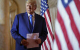 Former president Donald Trump arrives to speak at Mar-a-lago on the midterms Election Day, Nov. 8, 2022, in Palm Beach, Florida. (AP Photo/Andrew Harnik)