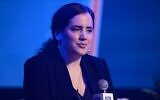 MK Naama Lazimi at a Conference of the Anti-Defamation League in Tel Aviv, on November 16, 2022. (Tomer Neuberg/Flash9
