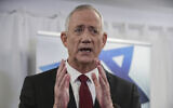 Defense Minister Benny Gantz gives a press conference in Tel Aviv, November 29, 2022. (Tomer Neuberg/Flash90)