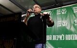 Former defense minister Moshe Ya'alon speaks at a protest against the expected incoming government in Tel Aviv on December 17, 2022 (Tomer Neuberg/Flash90)