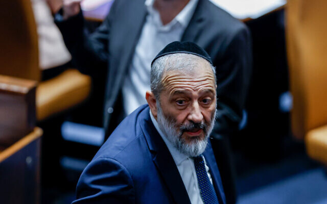 Shas party leader MK Aryeh Deri in the Knesset in Jerusalem, on December 19, 2022. (Olivier Fitoussi/Flash90) Shas party leader MK Aryeh Deri in the Knesset in Jerusalem, on December 19, 2022. (Olivier Fitoussi/Flash90)