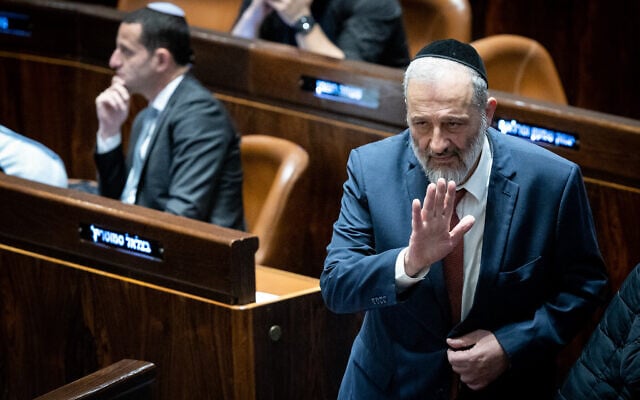 Shas party leader MK Aryeh Deri seen during a vote in the Knesset in Jerusalem, on December 20, 2022. (Yonatan Sindel/Flash90) Shas party leader MK Aryeh Deri seen during a vote in the Knesset in Jerusalem, on December 20, 2022. (Yonatan Sindel/Flash90)