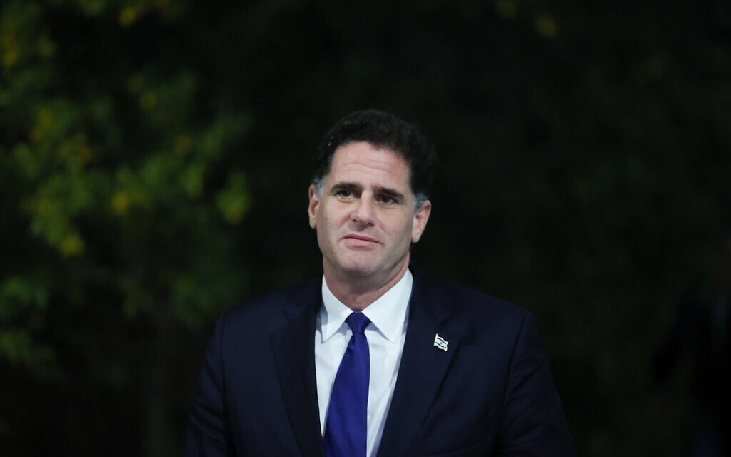 Strategic Affairs Minister Ron Dermer arrives at an event at the President's Residence in Jerusalem, on December 29, 2022. (Yonatan Sindel/Flash90)