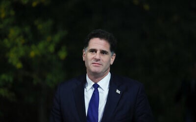 Strategic Affairs Minister Ron Dermer arrives at an event at the President's Residence in Jerusalem, on December 29, 2022. (Yonatan Sindel/Flash90)