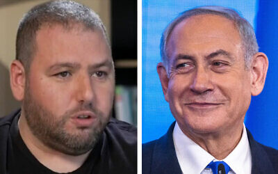 Left: NSO Group CEO Shalev Hulio January 2022. (Screenshot/Channel 12; used in accordance with Clause 27a of the Copyright Law); right: Likud party leader Benjamin Netanyahu, November 2, 2022 (Olivier Fitoussi/Flash90)
