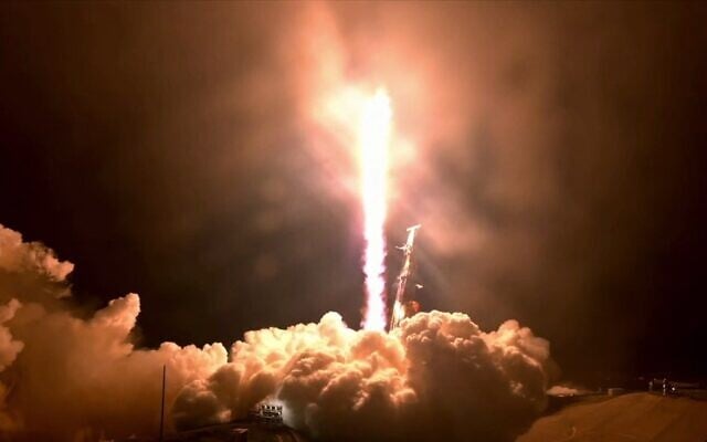 The EROS C-3 satellite, developed by Israel Aerospace Industries, blasts off into space on board a Space X Falcon 9 rocket, Vandenberg Space Force Base, December 30, 2022. (Israel Aerospace Industries) The EROS C-3 satellite, developed by Israel Aerospace Industries, blasts off into space on board a Space X Falcon 9 rocket, Vandenberg Space Force Base, December 30, 2022. (Israel Aerospace Industries)