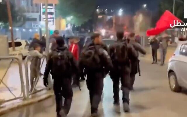 Israel Police take to the streets in East Jerusalem as Palestinians celebrate Morocco's World Cup victory on December 10, 2022. (Screen capture/Twitter) Israel Police take to the streets in East Jerusalem as Palestinians celebrate Morocco's World Cup victory on December 10, 2022. (Screen capture/Twitter)
