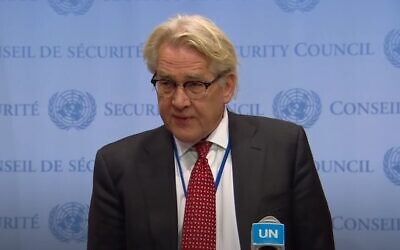 UN Mideast envoy Tor Wennesland at a UN Security Council meeting in New York, November 28, 2022. (Video Screenshot/ UN; Used in accordance with Clause 27a of the Copyright Law)