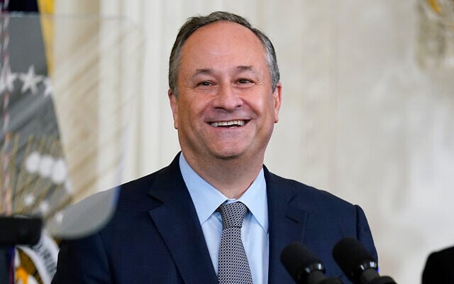 Doug Emhoff, the husband of US Vice President Kamala Harris, speaks during a reception to celebrate the Jewish new year in the East Room of the White House in Washington, September 30, 2022. (AP Photo/Susan Walsh) Doug Emhoff, the husband of US Vice President Kamala Harris, speaks during a reception to celebrate the Jewish new year in the East Room of the White House in Washington, September 30, 2022. (AP Photo/Susan Walsh)