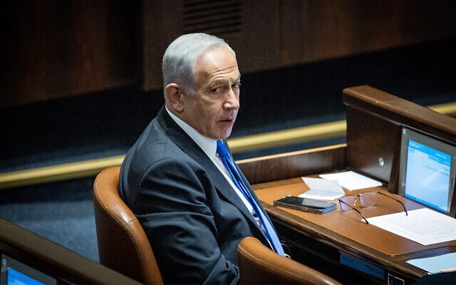 Incoming prime minister Benjamin Netanyahu at the Knesset in Jerusalem, on December 20, 2022. (Yonatan Sindel/Flash90) Incoming prime minister Benjamin Netanyahu at the Knesset in Jerusalem, on December 20, 2022. (Yonatan Sindel/Flash90)