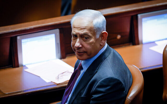 Benjamin Netanyahu at the Knesset in Jerusalem, December 19, 2022. (Olivier Fitoussi/Flash90)