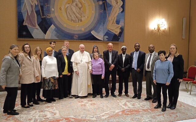 Pope Francis meets with Israeli family members of those being held captive in Gaza, at the Vatican on December 21, 2022. (Israeli Embassy to the Vatican) Pope Francis meets with Israeli family members of those being held captive in Gaza, at the Vatican on December 21, 2022. (Israeli Embassy to the Vatican)