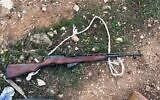 An SKS assault rifle used by a Palestinian gunman in a shooting attack against a military post near the West Bank settlement of Ofra, December 7, 2022. (Israel Defense Forces)