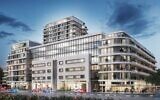 Illustrative: A digital rendering of a development plan to build a complex of four mixed-use buildings, including a 17-story tower and a residential building of 200 apartments in Tel Aviv's bohemian Florentin neighborhood, December 2022. (Cityel/Florentin Square/3DVision Ltd)