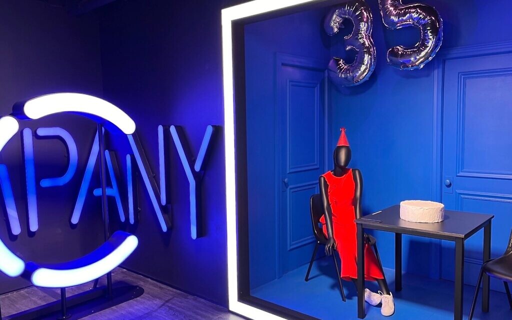A display at the Museum of Broadway celebrates a recent revival of 'Company.' (New York Jewish Week via JTA)