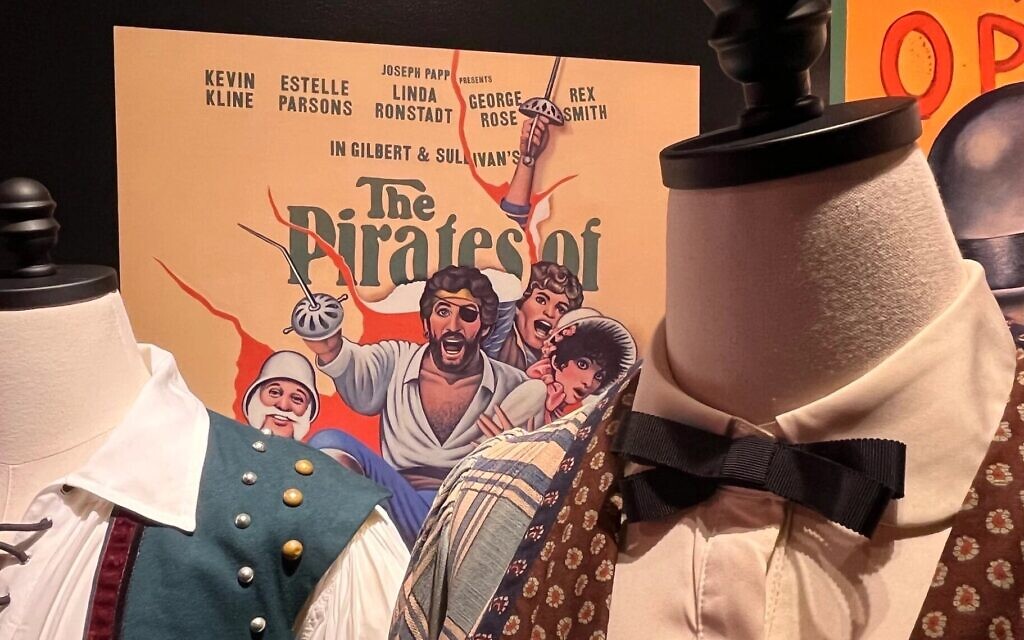 Costumes from productions that originated at Joseph Papp’s Public Theater on display at the Museum of Broadway. (New York Jewish Week via JTA)