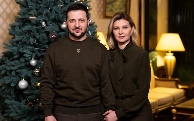 This handout picture taken and released by Ukrainian Presidential Office on December 31, 2022 shows the President Volodymyr Zelensky and his wife Olena during their New Year's address to Ukrainian people. (Photo by AFP) This handout picture taken and released by Ukrainian Presidential Office on December 31, 2022 shows the President Volodymyr Zelensky and his wife Olena during their New Year's address to Ukrainian people. (Photo by AFP)