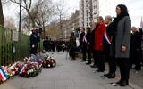 French Culture Minister Rima Abdul-Malak, Paris' mayor Anne Hidalgo (5th from right), French Interior Minister Gerald Darmanin (4th from right) and French National Assembly president Yael Braun-Pivet (3rd from right) attend a ceremony marking the eigth anniversary of the jihadist attack of the satirical magazine Charlie Hebdo that killed 12 people in Paris, on January 7, 2023. (Geoffroy Van der Hasselt / POOL / AFP)