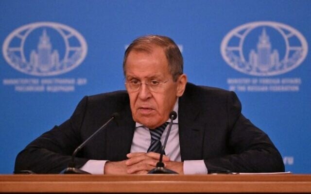 Russian Foreign Minister Sergey Lavrov holds his annual press conference in Moscow on January 18, 2023. (Yuri Kadobnov/AFP) Russian Foreign Minister Sergey Lavrov holds his annual press conference in Moscow on January 18, 2023. (Yuri Kadobnov/AFP)