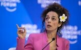 Iranian-American journalist and women's rights activist Masih Alinejad  during a session at the Congress centre during the World Economic Forum (WEF) annual meeting in Davos on January 19, 2023. (Fabrice COFFRINI / AFP)