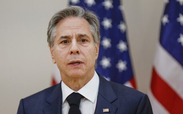 In this file photo taken on January 20, 2023, US Secretary of State Antony Blinken speaks after a roundtable discussion with leaders from the Ukrainian diaspora, at the Ukrainian Cultural Center in Chicago. (Kamil Krzaczynski/AFP)