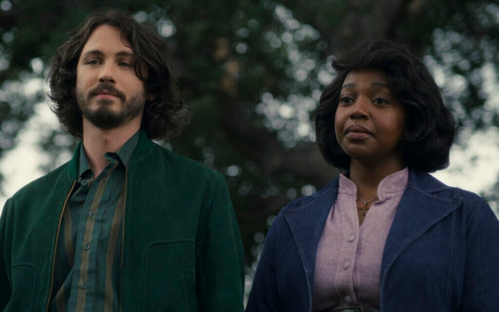 Logan Lerman and Jerrika Hinton in the second season of Amazon's 'Hunters,' by executive producer Jordan Peele. (Courtesy of Prime Video via JTA) Logan Lerman and Jerrika Hinton in the second season of Amazon's 'Hunters,' by executive producer Jordan Peele. (Courtesy of Prime Video via JTA)