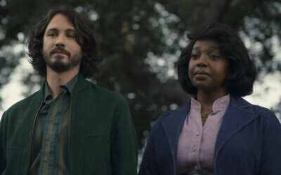 Logan Lerman and Jerrika Hinton in the second season of Amazon's 'Hunters,' by executive producer Jordan Peele. (Courtesy of Prime Video via JTA)