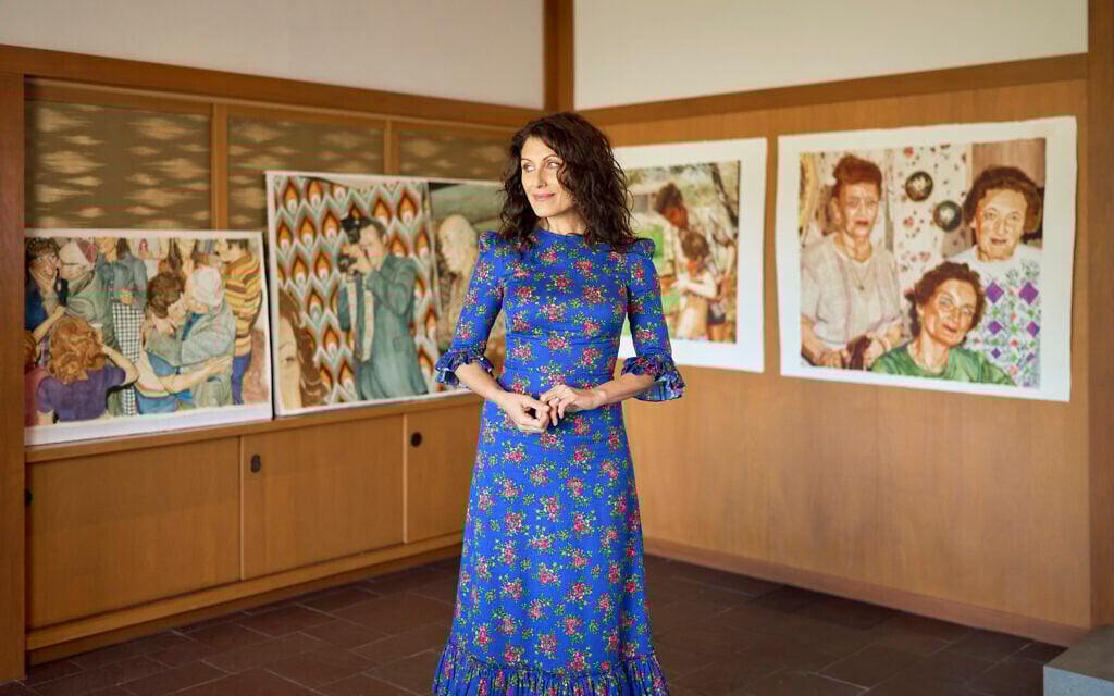 Lisa Edelstein, shown in a studio with some of her works. (Holland Clement via JTA)