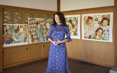 Lisa Edelstein, shown in a studio with some of her works. (Holland Clement via JTA)