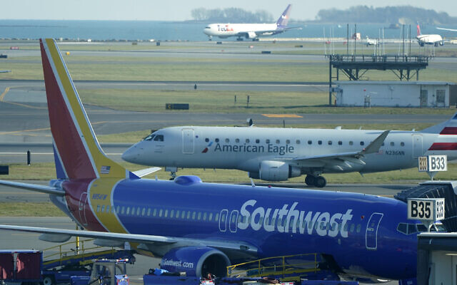 Illustrative: Southwest and American Eagle passengers jets on the tarmac, Nov. 23, 2022, at Logan International Airport, in Boston. (AP Photo/Steven Senne) Illustrative: Southwest and American Eagle passengers jets on the tarmac, Nov. 23, 2022, at Logan International Airport, in Boston. (AP Photo/Steven Senne)
